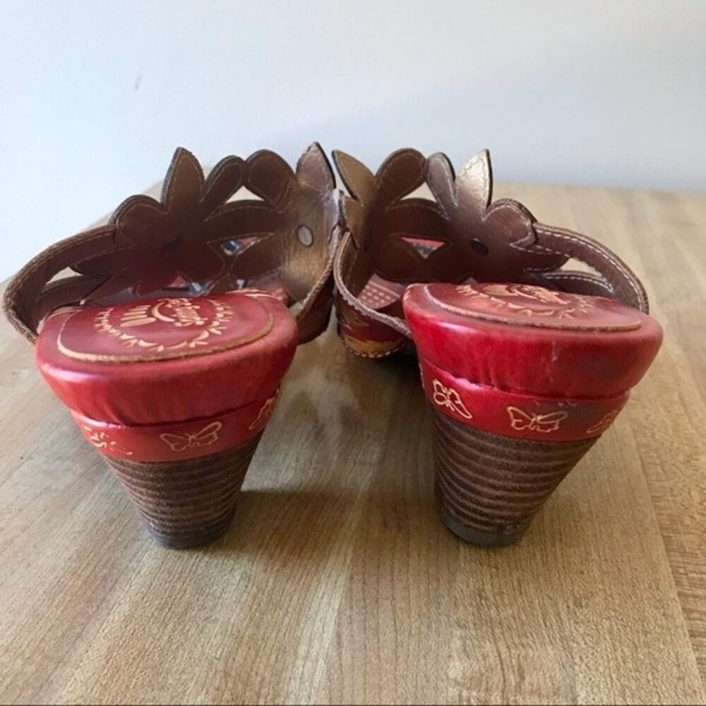SPRING STEP Red Floral Leather Sandals Papaya Size 37 - Picture 5 of 7